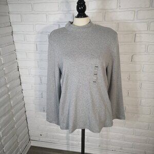 NWT Karen Scott Ladies Petite Size PXXL Straight Fit Grey Mock Neck Sweater